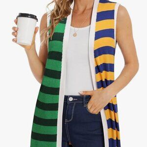 New Women's Striped Sleeveless Long Cardigan Knit Lightweight Sweater Vest
